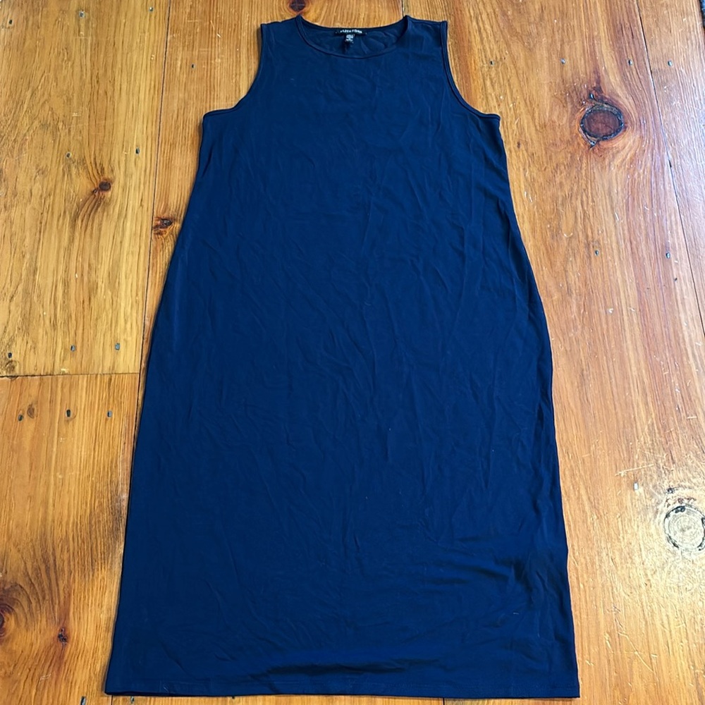 EILEEN FISHER Petite PM Navy Blue Shift Sleeveless Dress Tencel Stretch